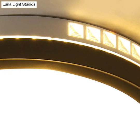 16’/19’ W Led Round Flush Mount Lamp Black Crystal Ceiling Fixture With Warm/White/3 Color Light