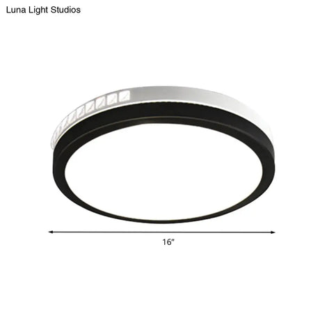 16’/19’ W Led Round Flush Mount Lamp Black Crystal Ceiling Fixture With Warm/White/3 Color Light