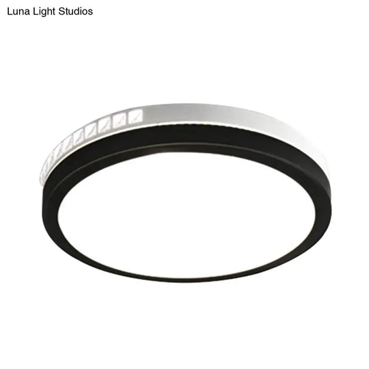 16’/19’ W Led Round Flush Mount Lamp Black Crystal Ceiling Fixture With Warm/White/3 Color Light