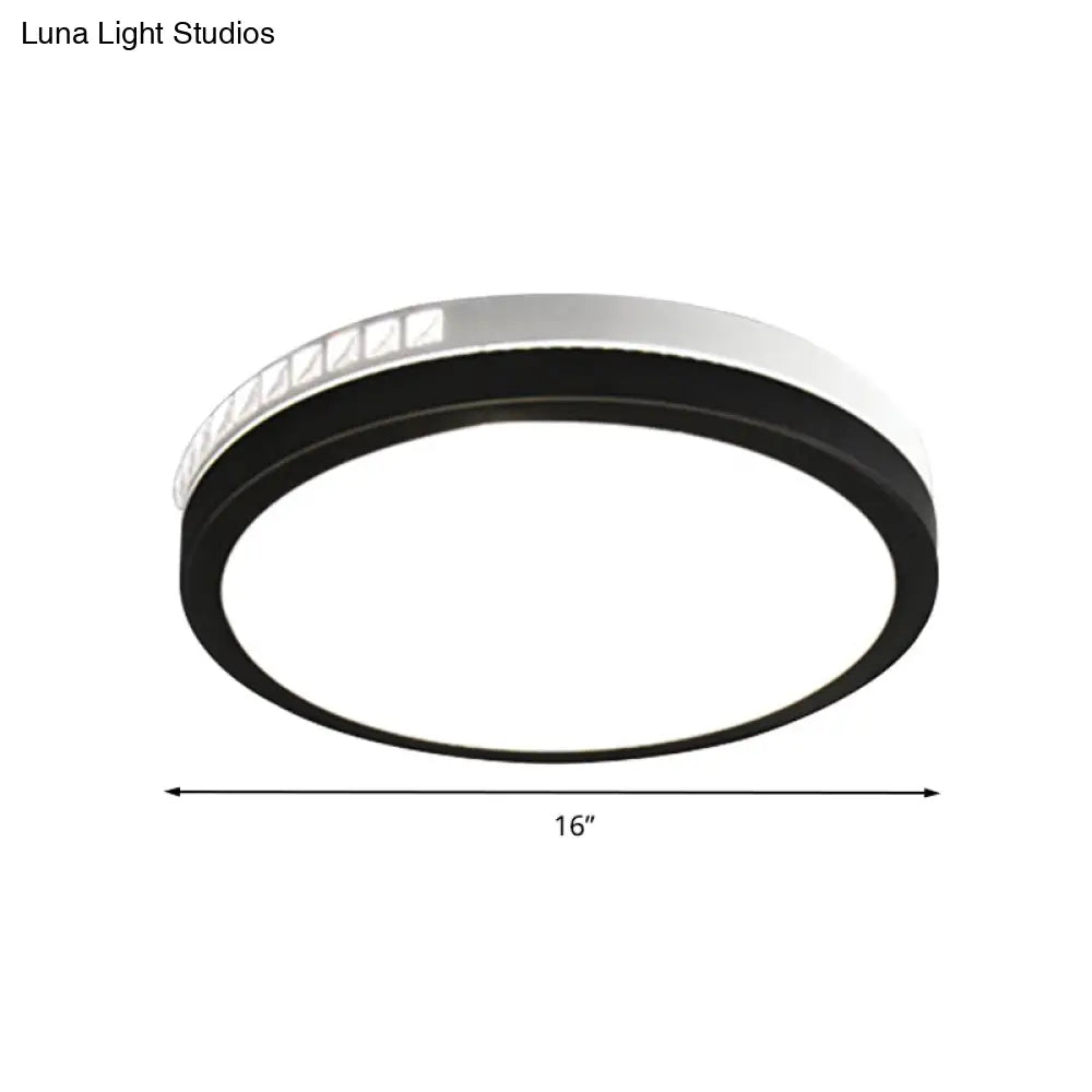 16’/19’ W Led Round Flush Mount Lamp Black Crystal Ceiling Fixture With Warm/White/3 Color Light