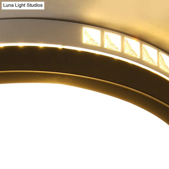 16/19 W Led Round Flush Mount Lamp Black Crystal Ceiling Fixture With Warm/White/3 Color Light