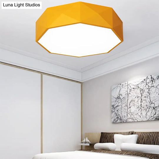 16/20 Dia Hexagon Macaron Acrylic Led Flush Mount Light For Girls Bedroom - Pink/Yellow/Blue/Green