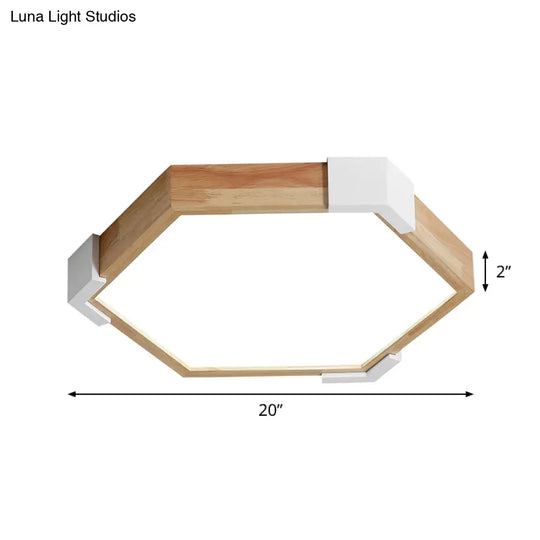 16’/20’ W Hexagon Flush Led Bedroom Lamp In White/Warm Light - Simple Wood Design