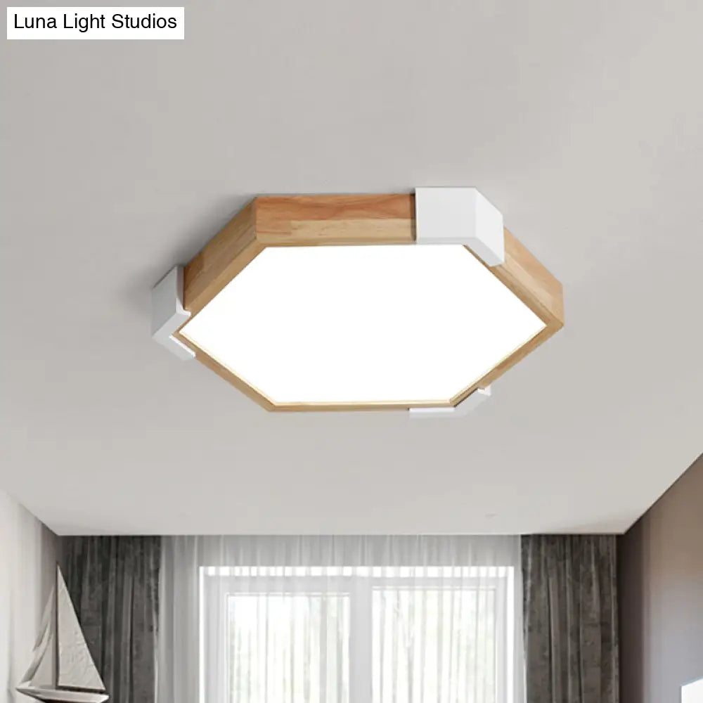 16’/20’ W Hexagon Flush Led Bedroom Lamp In White/Warm Light - Simple Wood Design / 16’ Warm