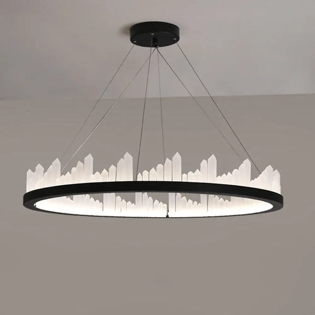 16/23.5 Circular Led Chandelier Light - Nordic Style Acrylic Black Hanging For Kitchen