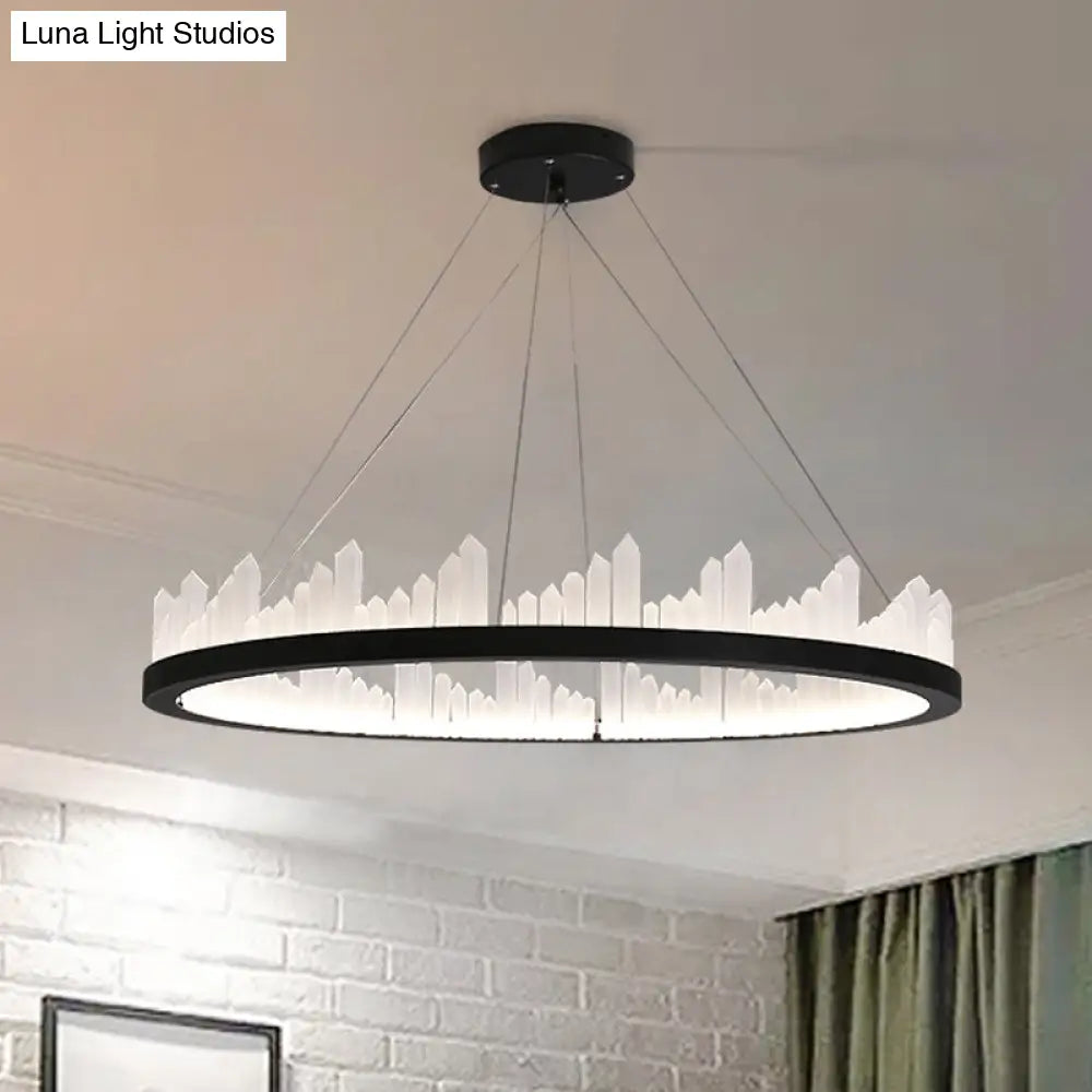 16/23.5 Circular Led Chandelier Light - Nordic Style Acrylic Black Hanging For Kitchen / 16