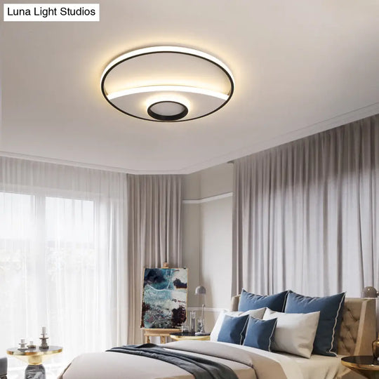 16 - 23.5’ Dia Circular Acrylic Ceiling Lamp - Modern Black And White Led Flush Light For Bedroom