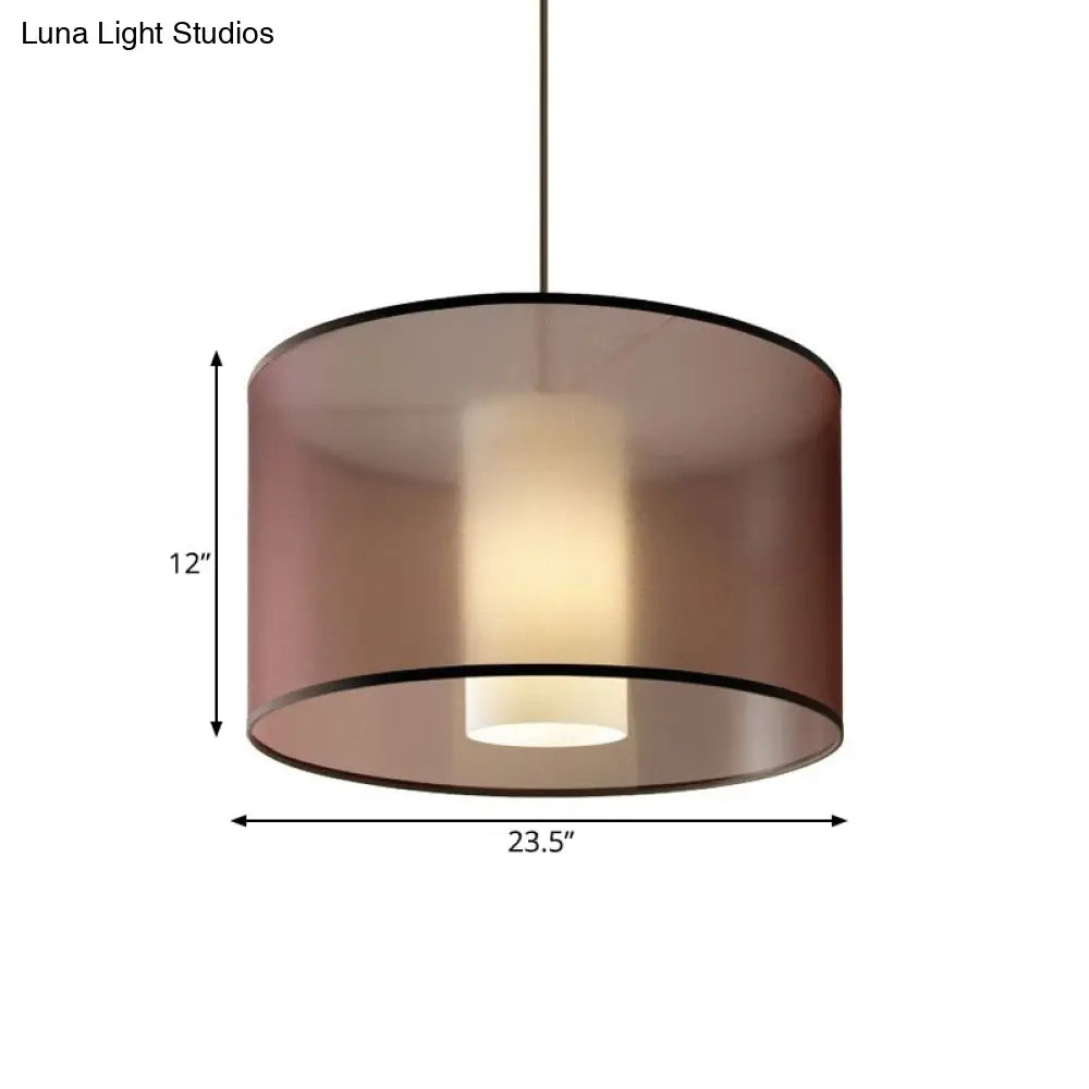 16-23.5 Dia Single Pendulum Pendant Fabric Drum Suspension Lamp In Coffee - Traditional Design