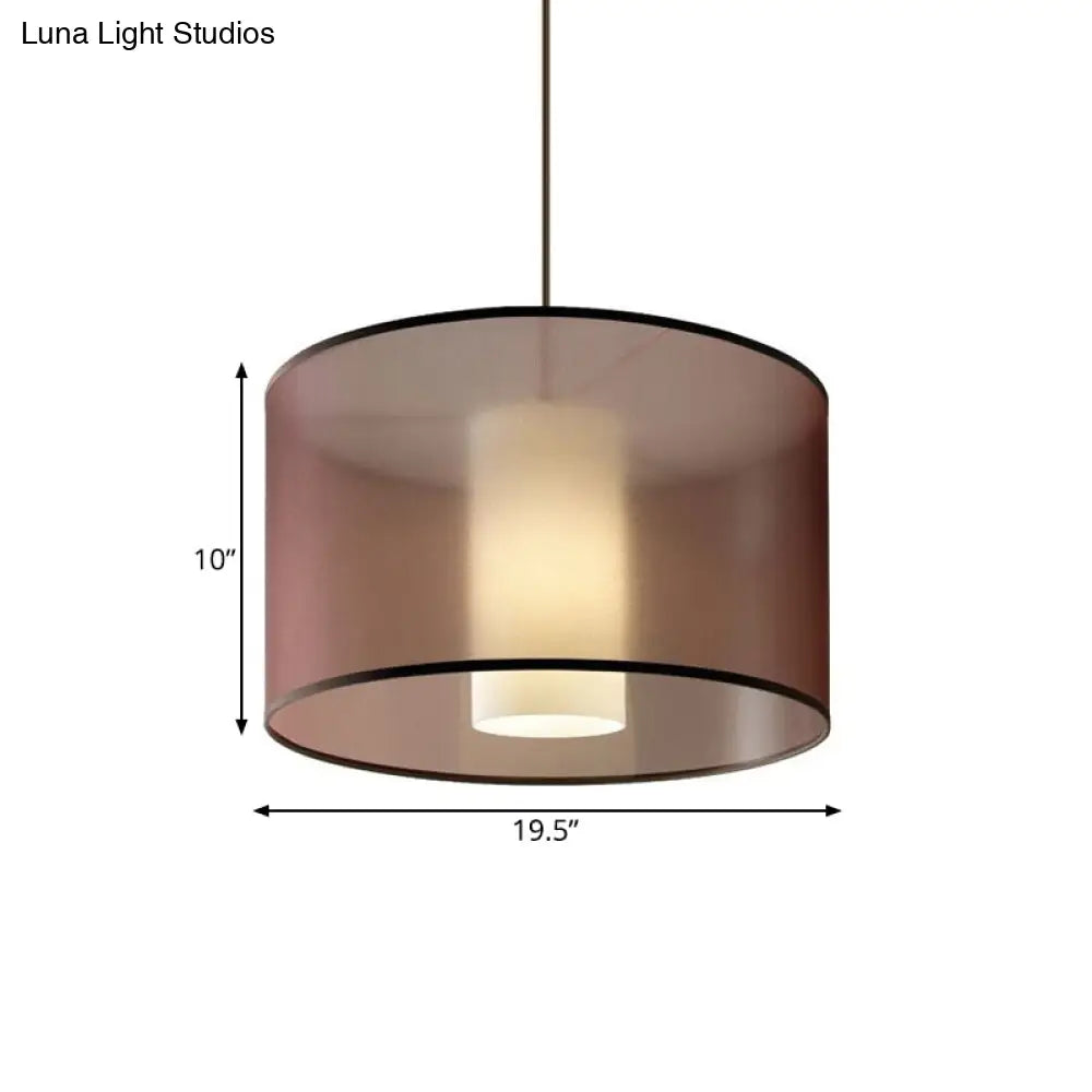 16-23.5 Dia Single Pendulum Pendant Fabric Drum Suspension Lamp In Coffee - Traditional Design