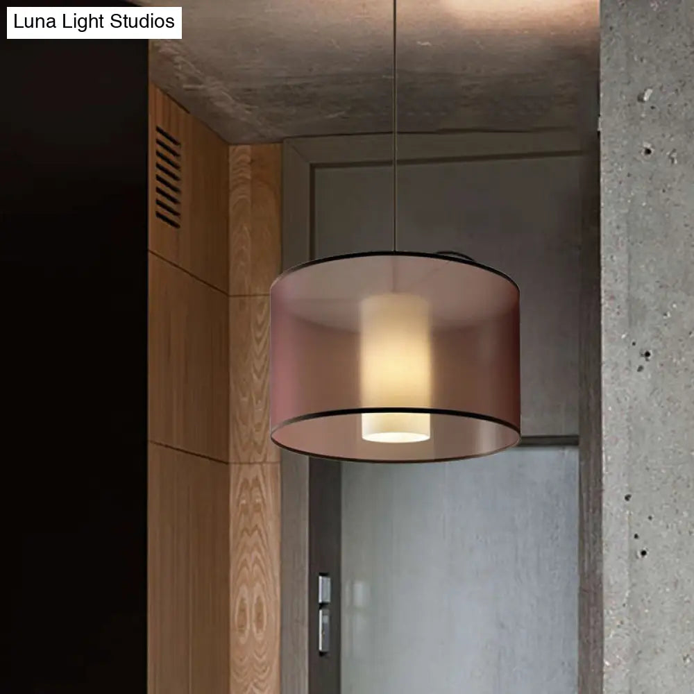 16-23.5 Dia Single Pendulum Pendant Fabric Drum Suspension Lamp In Coffee - Traditional Design