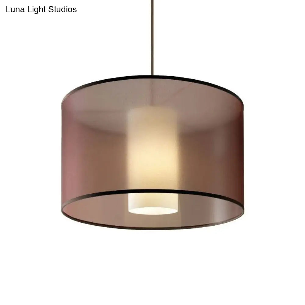 16-23.5 Dia Single Pendulum Pendant Fabric Drum Suspension Lamp In Coffee - Traditional Design