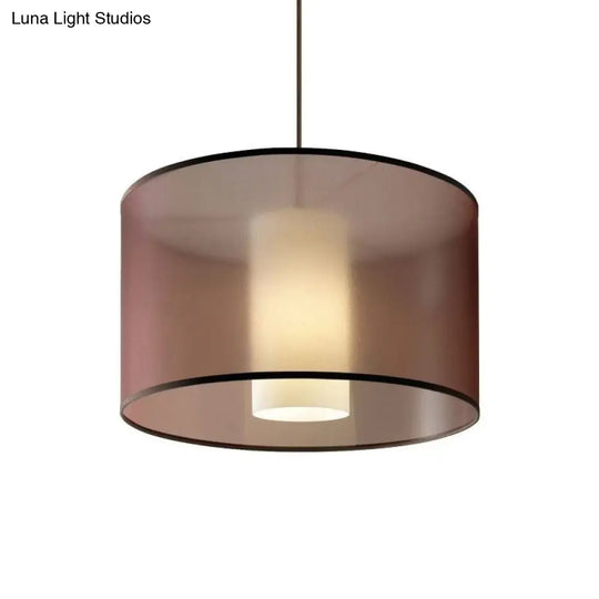 16-23.5 Dia Single Pendulum Pendant Fabric Drum Suspension Lamp In Coffee - Traditional Design