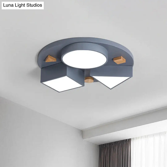16/26 W Modern Geometry Iron Led Ceiling Light Grey/Grey-Blue Flush Mount For Bedroom Grey / 16