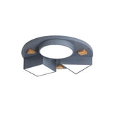 16/26 W Modern Geometry Iron Led Ceiling Light Grey/Grey-Blue Flush Mount For Bedroom