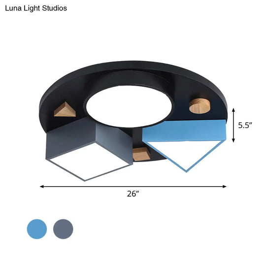16’/26’ W Modern Geometry Iron Led Ceiling Light Grey/Grey - Blue Flush Mount For Bedroom