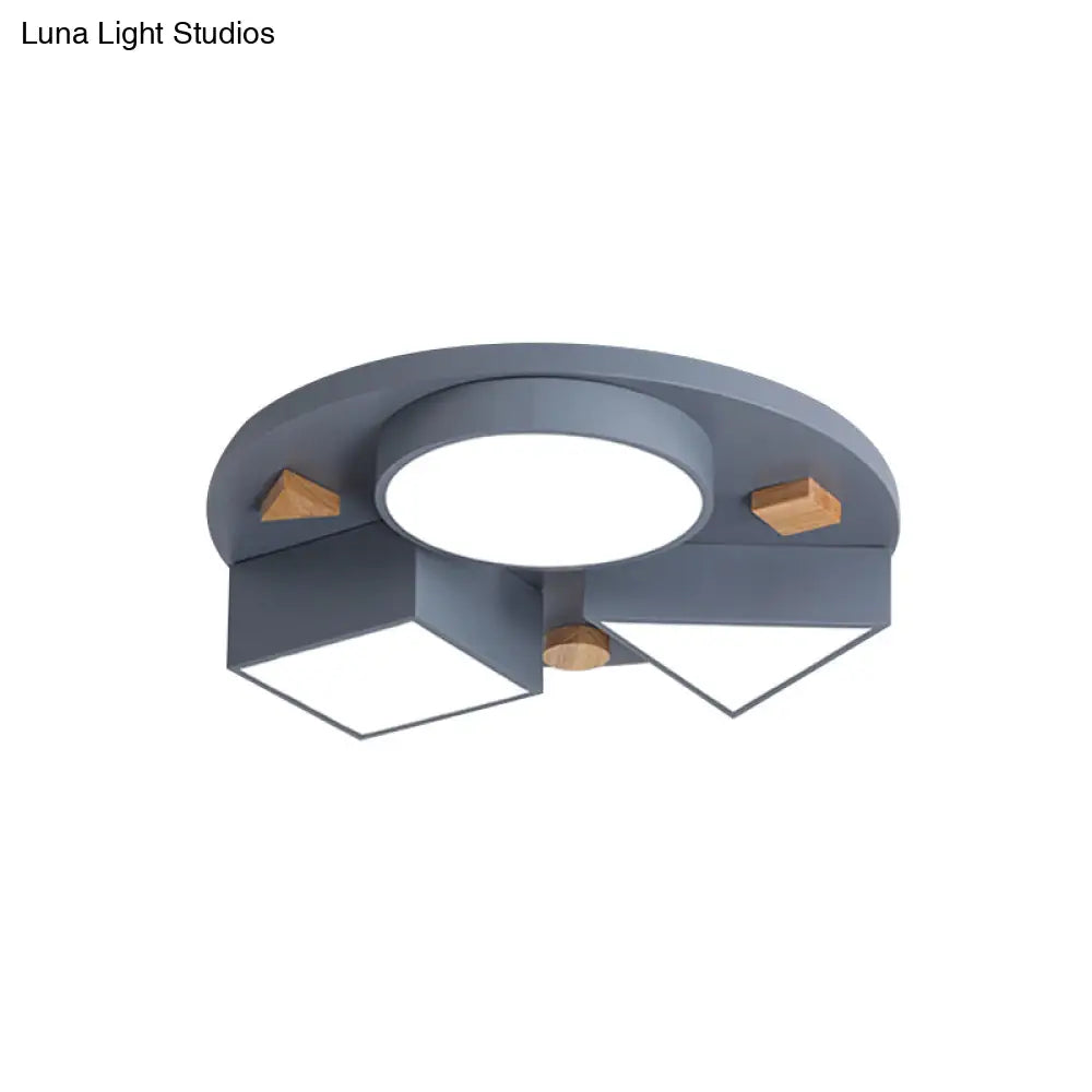 16/26 W Modern Geometry Iron Led Ceiling Light Grey/Grey-Blue Flush Mount For Bedroom