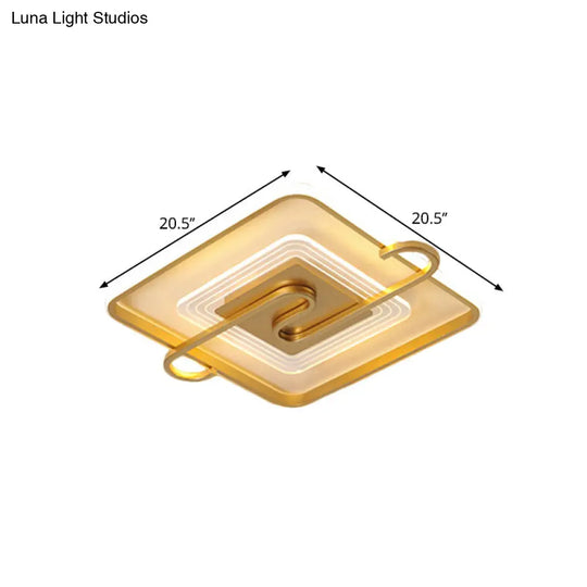 16.5/20.5 Gold Metal Led Square Parlor Flushmount: Contemporary Close To Ceiling Lamp With
