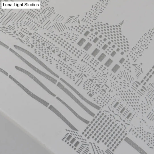 16.5’/20.5’ Modern White Carved Metal Drum Flush Lamp With Metropolis Scene - Led Ceiling Light
