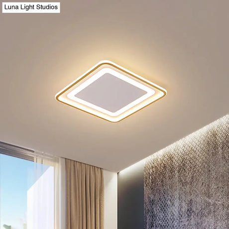 16.5’/20.5’ W Modern Led Flush Light Gold Squared Ceiling Lamp For Bedroom With Acrylic Shade -