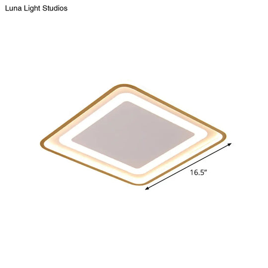 16.5/20.5 W Modern Led Flush Light Gold Squared Ceiling Lamp For Bedroom With Acrylic Shade -