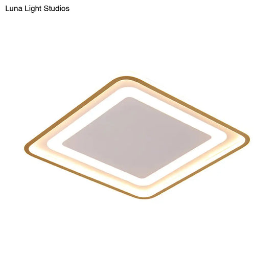 16.5/20.5 W Modern Led Flush Light Gold Squared Ceiling Lamp For Bedroom With Acrylic Shade -