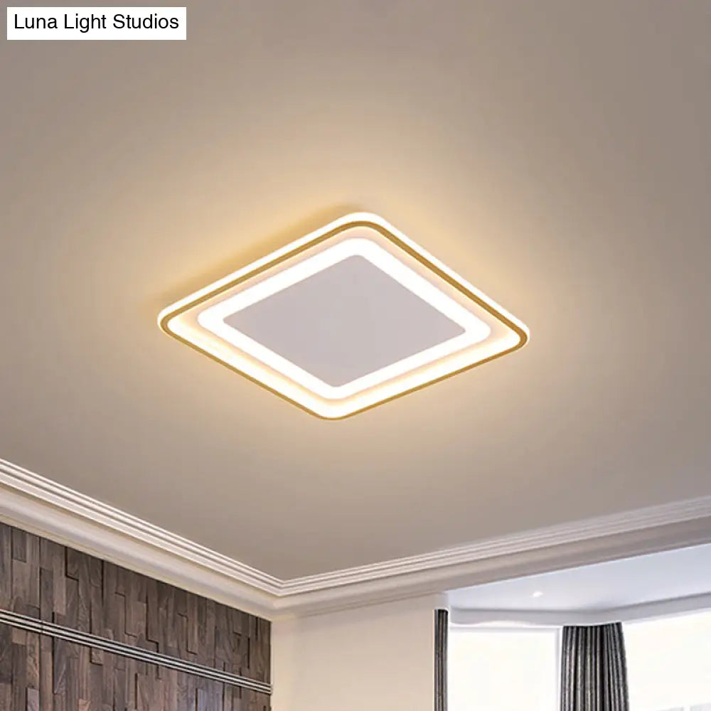 16.5’/20.5’ W Modern Led Flush Light Gold Squared Ceiling Lamp For Bedroom With Acrylic Shade -