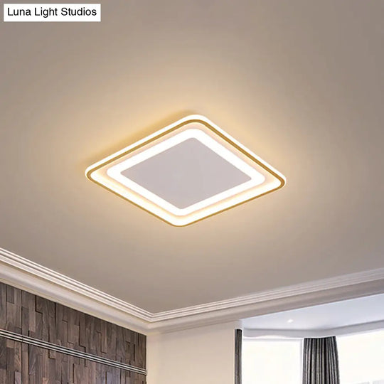 16.5’/20.5’ W Modern Led Flush Light Gold Squared Ceiling Lamp For Bedroom With Acrylic Shade -