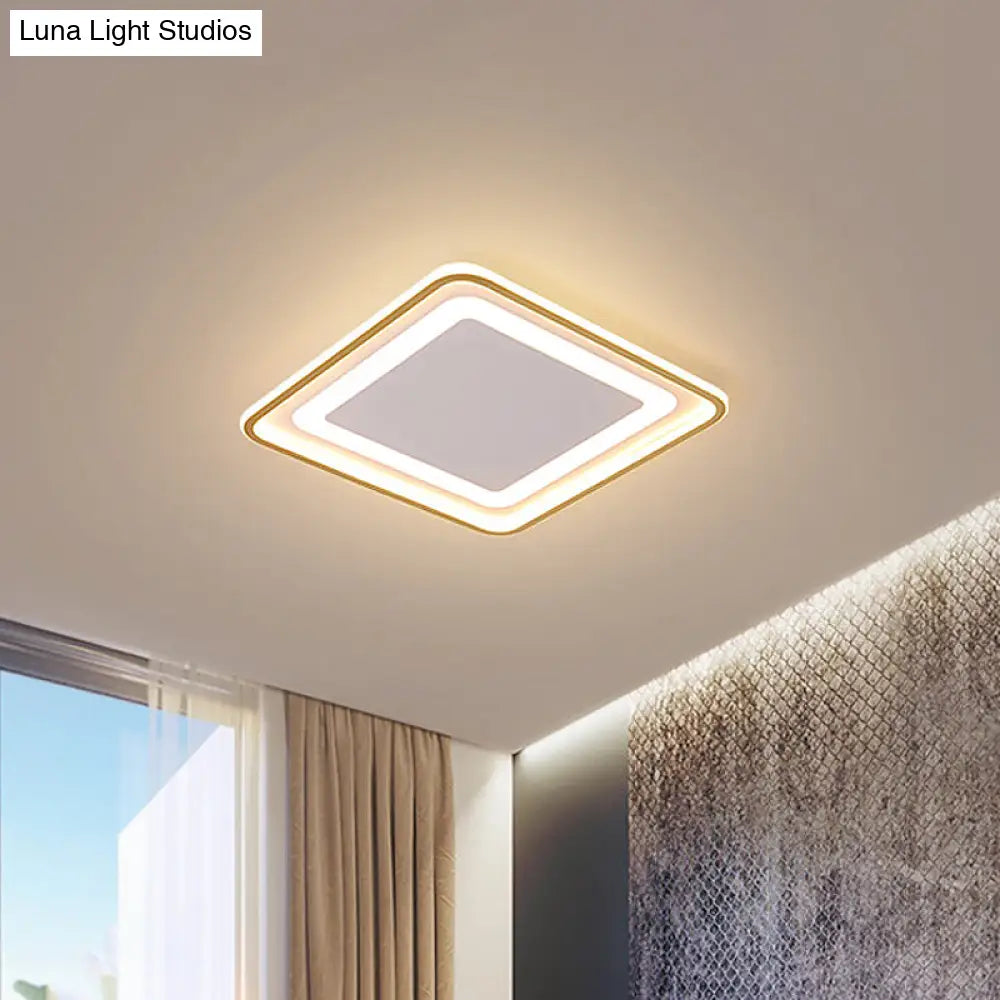 16.5’/20.5’ W Modern Led Flush Light Gold Squared Ceiling Lamp For Bedroom With Acrylic Shade -