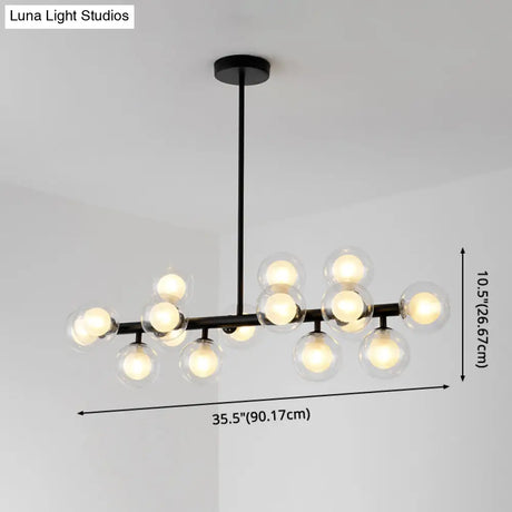 16-Light Modern Black Island Pendant - Spherical Glass Ceiling Light For Dining Table