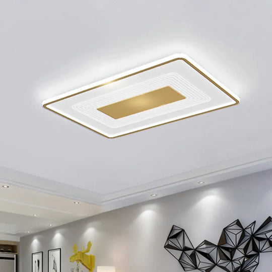 16’ Modern Acrylic Led Flush Light Square/Rectangle Gold Finish – White/Warm For Living Room /