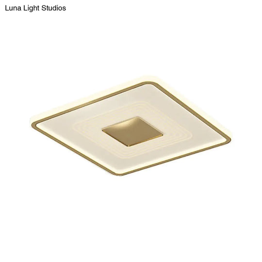 16 Modern Acrylic Led Flush Light Square/Rectangle Gold Finish White/Warm For Living Room