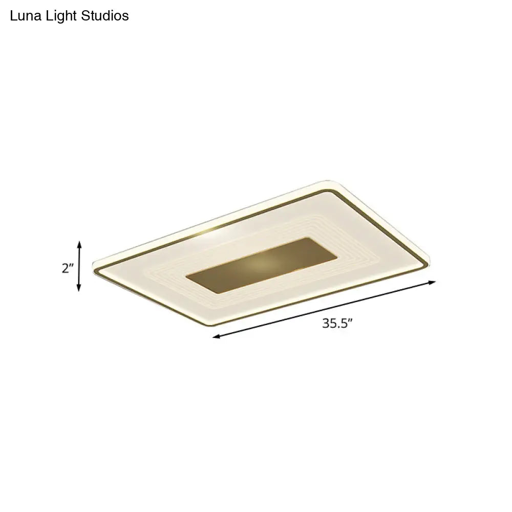 16 Modern Acrylic Led Flush Light Square/Rectangle Gold Finish White/Warm For Living Room