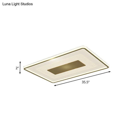 16 Modern Acrylic Led Flush Light Square/Rectangle Gold Finish White/Warm For Living Room