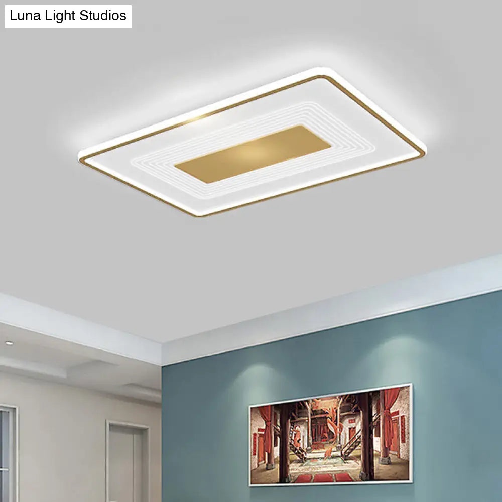 16 Modern Acrylic Led Flush Light Square/Rectangle Gold Finish White/Warm For Living Room