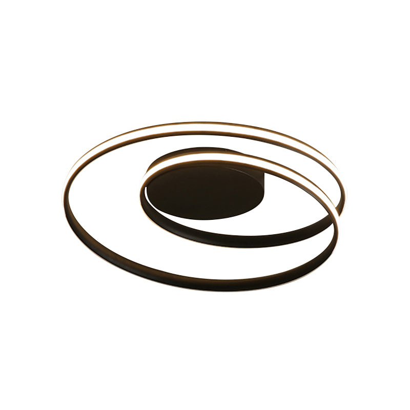 Simple Acrylic Led Loop Ceiling Lamp In Black/White - 18’/23.5’ Wide Flush Light Fixture With