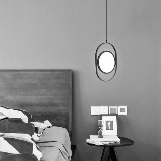 Simplicity Metal Led Black Pendant Light - Oval Suspension Ceiling Fixture: Horizontal/Vertical