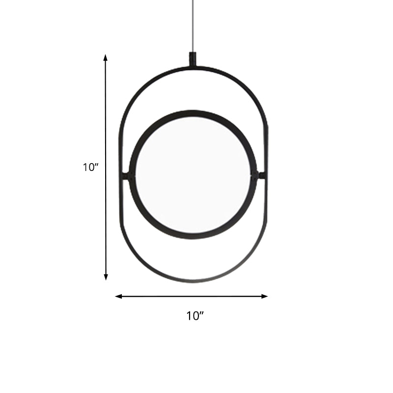 Simplicity Metal Led Black Pendant Light - Oval Suspension Ceiling Fixture: Horizontal/Vertical