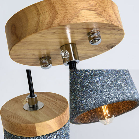 Industrial 1-Light Cement Pendant For Coffee Shop Ceiling With Tapered Shade - Black/White/Grey