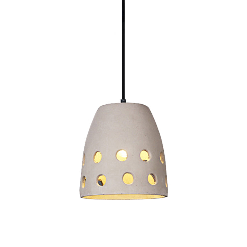 Industrial Gray Bucket Pendant Light With Hollow Out Design For Dining Table - 1 Head Hanging Lamp