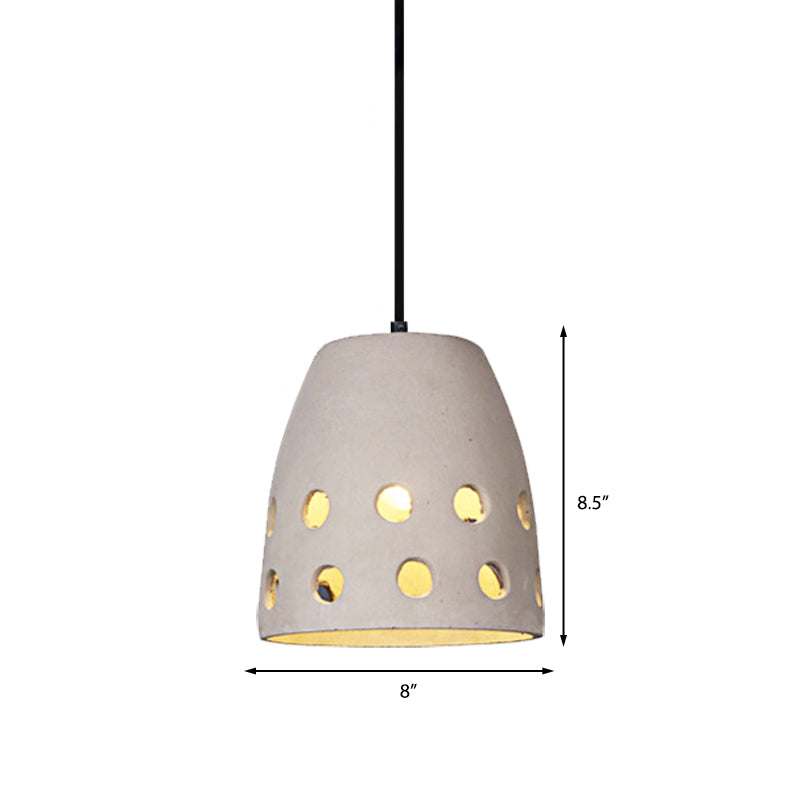 Industrial Gray Bucket Pendant Light With Hollow Out Design For Dining Table - 1 Head Hanging Lamp