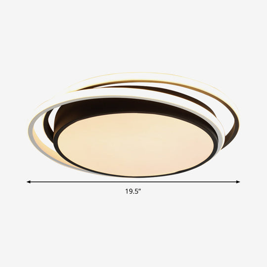 Modern Drum Flush Ceiling Light With Acrylic Diffuser - Integrated Led Black/White Ideal For Bedroom