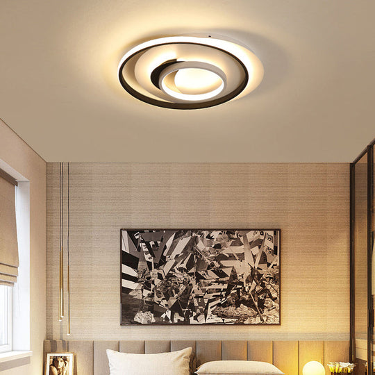 Modern Black Flush Ceiling Lighting Fixture - 18’/21.5’ Round Acrylic Led Light In Warm/White