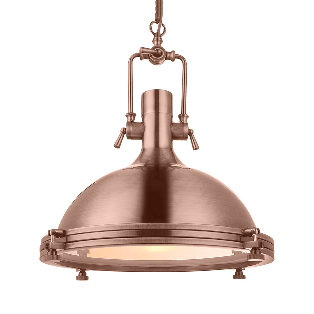 Industrial Metal Pendant Lighting With Antique Brass/Copper Finish And Frosted Diffuser