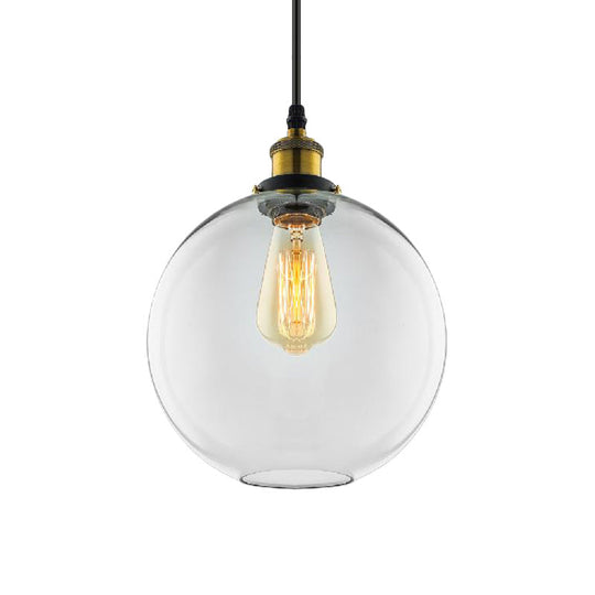 Industrial Clear Glass Globe Pendant Light Kit With Antique Brass Finish & Plug-On Design