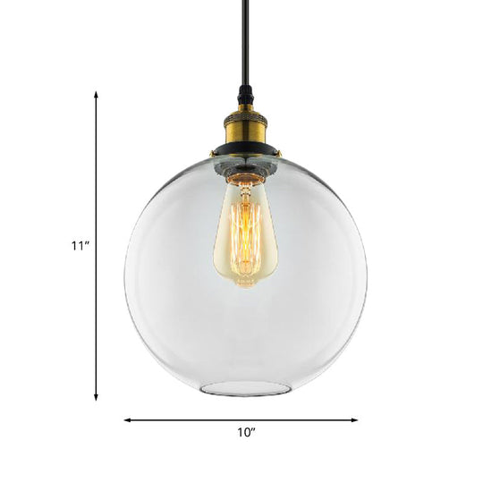 Industrial Globe Clear Glass Pendant Light With Antique Brass Finish - 1-Light Hanging Kit