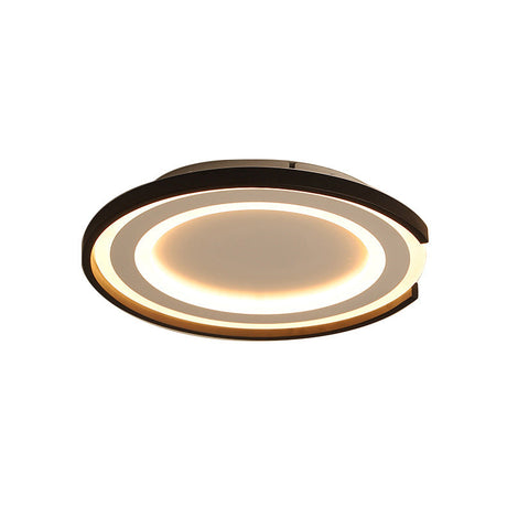 Simple Metal Led Flush Mount Light Fixture - Round Black/Black And White Bedroom Ceiling In