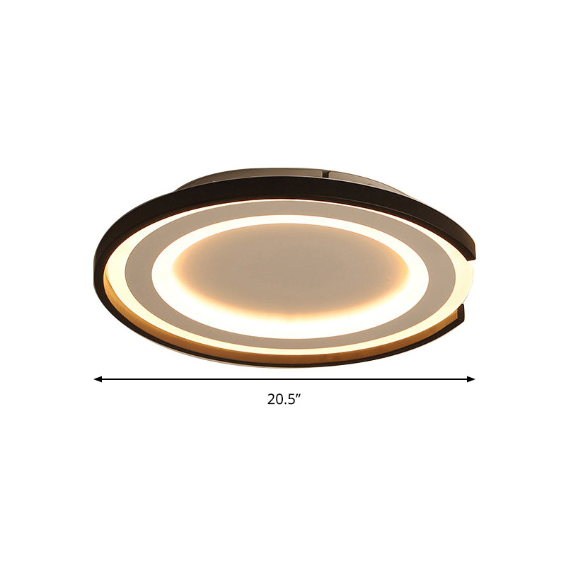 Simple Metal Led Flush Mount Light Fixture - Round Black/Black And White Bedroom Ceiling In