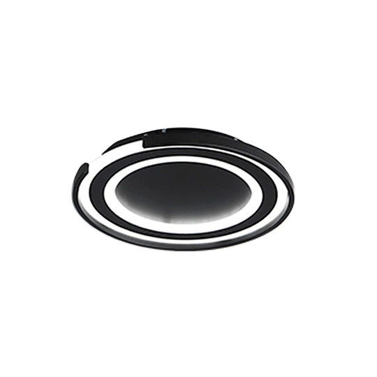 Simple Metal Led Flush Mount Light Fixture - Round Black/Black And White Bedroom Ceiling In