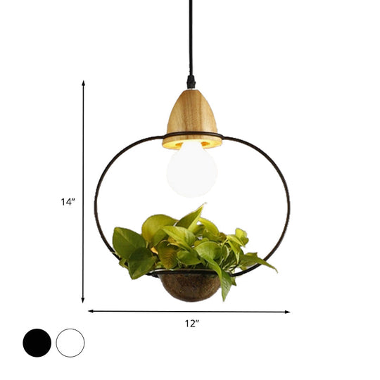 Modern Black/White Industrial Metal Led Pendant Light For Restaurant - Oval/Rectangle/Urn Design