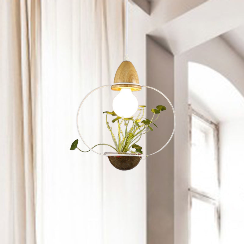 Modern Black/White Industrial Metal Led Pendant Light For Restaurant - Oval/Rectangle/Urn Design